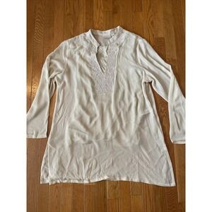 Chicos NWT Long Tunic Top Womens Cream Embellished Beading Built‎ In Tank Size 2